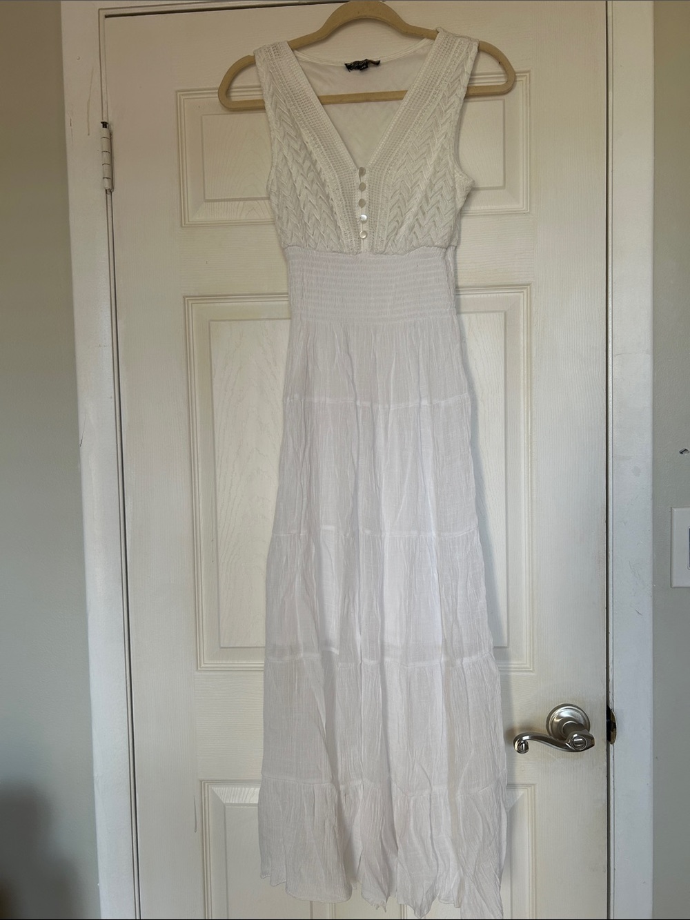 White Sleeveless Maxi Dress with Knit Bodice